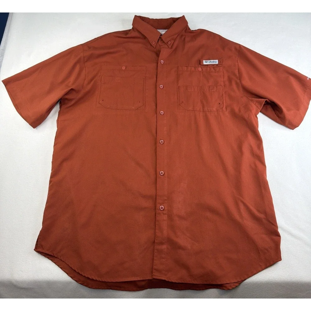 Columbia PFG Mens XLT Orange Fishing Shirt Short Sleeve Omni-Shade Vented